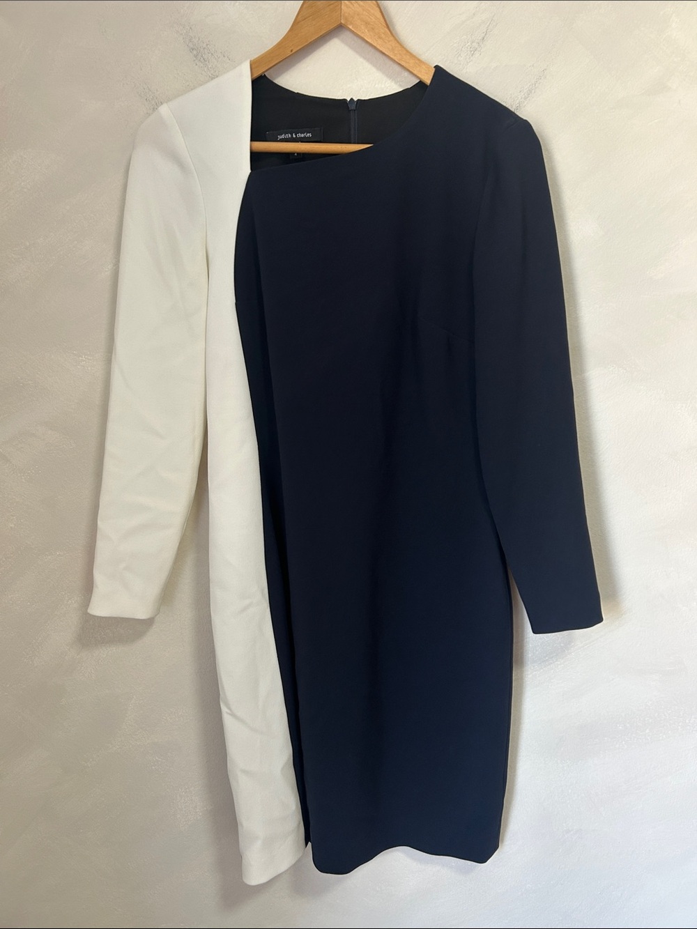 Judith & Charles Colorblock Black & White Asymetrical Classic Workwear Sheath